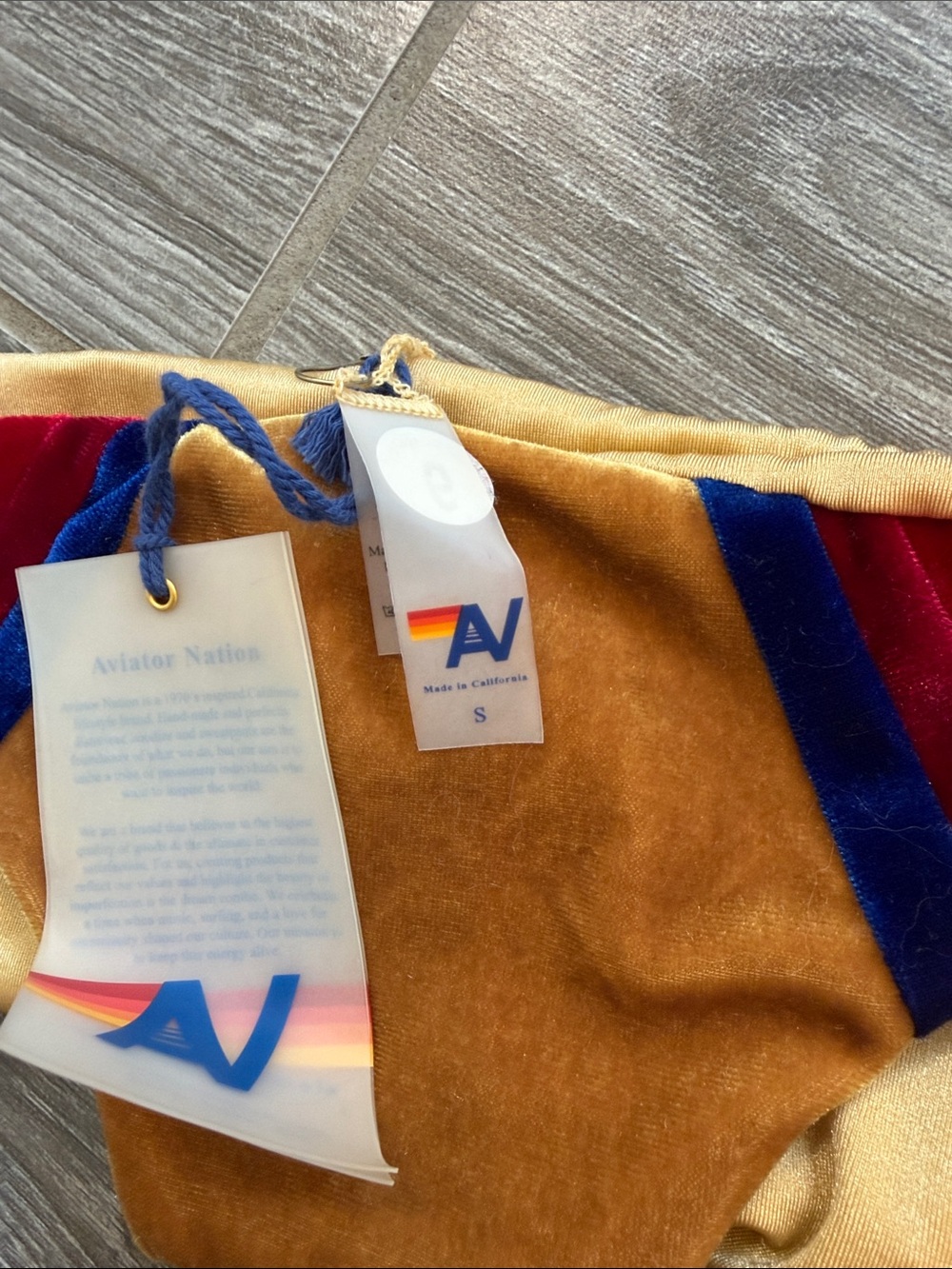 NWT Aviator Nation Gold Velvet 5 stripe Bikini Bottom size small - Picture 3 of 3